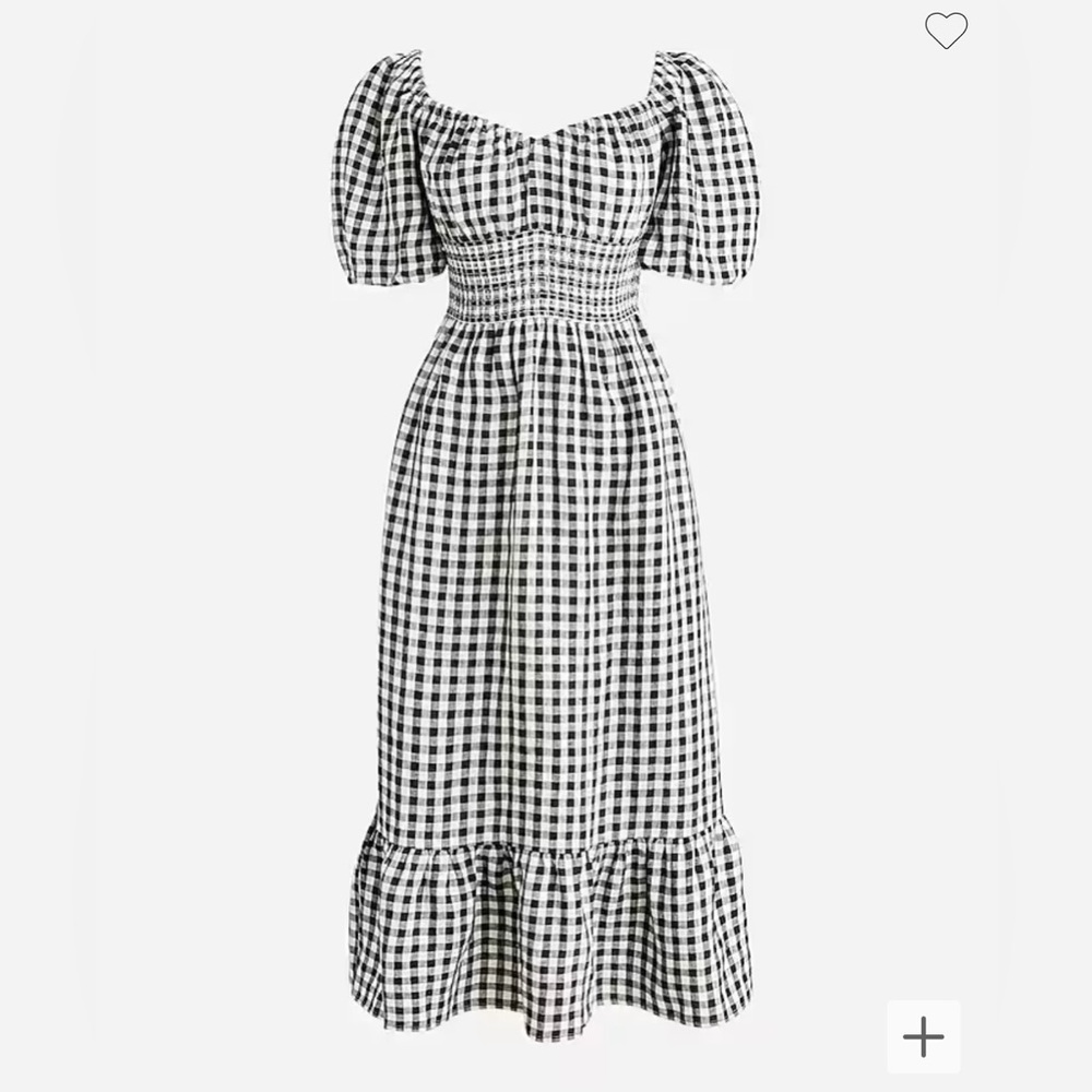 J.Crew NWOT smocked waist puff-sleeve midi dress in gingham linen size small